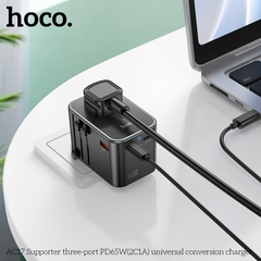 Cóc sạc chuyển đổi đa năng HOCO AC17 PD65W 1 cổng USB + 2 cổng Type C (du lịch) chính hãng [BH 1 NĂM]