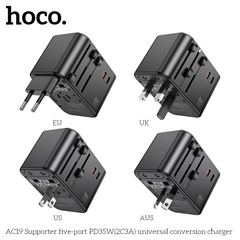 Cóc sạc chuyển đổi đa năng HOCO AC19 PD35W 3 cổng USB + 2 cổng Type C (du lịch) chính hãng [BH 1 NĂM]