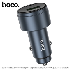 Cóc sạc nhanh xe hơi 63w HOCO Z57B (1 cổng USB, 1 cổng Type-c) màn hình LED chính hãng [BH 1 năm]