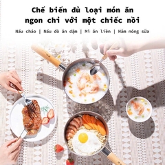 Chảo chống dính inox 18cm Japan, tay cầm cán gỗ cao cấp vân tổ ong sâu lòng [BH: NONE]