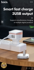 Cóc sạc nhanh 3 cổng usb Hoco C83 chính hãng kèm 3 chui rời thay thế [BH 1 năm] / pktn sale