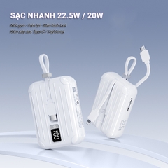 Pin sạc nhanh 22.5w PISEN D-326 10.000mAh chính hãng kèm cáp liền pin, có màn hình hiển thị % pin  [BH 1 năm]