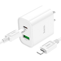 Bộ sạc nhanh 20w Hoco C80 Plus kèm cáp type c ra iphone lightning + cóc 1 cổng usb QC3.0 vs 1 cổng Type c PD cho iPhone 11 12 13 Pro Max chính hãng [BH 1 năm]