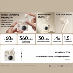 Tai nghe bluetooth REMAX Cozybuds W33 tai nghe mẫu PRO3 kèm màn hình hiển thị pin trên dock siêu đẹp [BH 1 Năm]