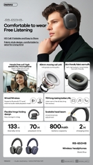 Tai nghe bluetooth REMAX RB-650HB headphone loại chụp tai siêu đẹp pin 800mAh siêu trâu [Bh 1 Năm]