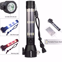 Đèn pin sinh tồn police T09 HỘP TRẮNG Solar cứu hộ 11 chức năng, có búa thoát hiểm[BH: 1 tuần]