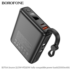 Pin sạc nhanh 22.5w+PD20W BOROFONE BJ70A 15.000mAh sạc dự phòng kèm cáp liền pin chui Type C + chui iPhone có màn hình LED chính hãng [BH 1 năm]