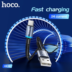 Cáp sạc nhanh 3A 1m HOCO HK38 (usb ra type-c) có đèn led báo sạc dây dù chính hãng [BH 1 năm]