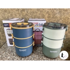 Ca men, hộp đựng cơm 3 tầng GOURMETT nhiều màu ngẫu nhiên tùy lô lõi Inox cao cấp an toàn khi sử dụng [BH: None]