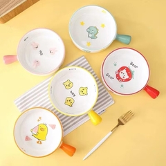 Bát gốm ăn dặm hoạ tiết hoạt hình tay size 16cm cầm cho bé [BH: None]