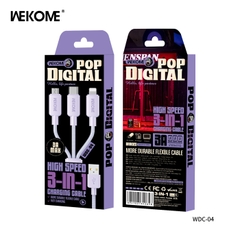 Cáp sạc Wekome WDC-04th 3 đầu đa năng (usb ra ip +micro +type c) dài 1M2 chính hãng [BH: 6 tháng]