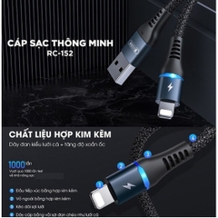Cáp sạc nhanh iPhone REMAX RC-152i có led báo sạc đầy (usb ra iphone lightning) dây dù chính hãng [BH 1 năm]