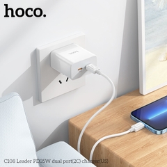 Cóc sạc nhanh PD35w Hoco C108 2 cổng Type C (US) chính hãng [BH 1 năm]