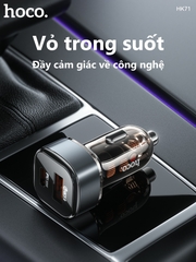 Cóc sạc nhanh xe hơi trong suốt 30w HOCO HK71 (1 cổng USB QC3.0 18W, 1 cổng Type C PD30W) chính hãng [BH 1 năm]