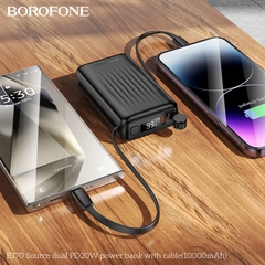 Pin sạc nhanh 20w BOROFONE BJ70 10.000mAh sạc dự phòng kèm cáp liền pin chui Type C + chui iPhone có màn hình LED chính hãng [BH 1 năm]