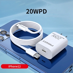 Bộ sạc nhanh 20w PISEN TS-C135 c-l (cóc 1 cổng type c, cáp type c ra iphone lightning) chính hãng [BH 1 năm]