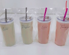 Ly nhựa đựng nước 600ml  sắc hè kèm ống hút LOVE/ HEART v.v [BH: NONE]