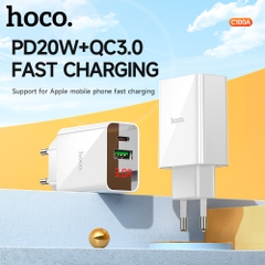 Bộ sạc nhanh 20w HOCO C100A (c-l) LCD kèm cáp Type C ra iPhone Lightning (Cóc 1 cổng USB QC3.0 vs 1 cổng Type C PD) cho iPhone 11 12 13 Pro Max chính hãng [BH 1 năm]