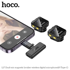 Mic thu âm không dây từ tính HOCO L17 Dual Mic (iP/Type-C) cài áo chính hãng [BH 1 năm]
