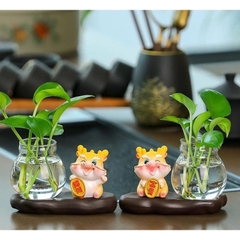 Chậu trồng cây thủy sinh kèm tượng rồng siz 19*9.3*6.3cm cute thích hợp decor bàn làm việc văn phòng v.v [BH: NONE] / pktn sale