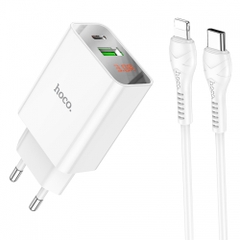 Bộ sạc nhanh 20w HOCO C100A (c-l) LCD kèm cáp Type C ra iPhone Lightning (Cóc 1 cổng USB QC3.0 vs 1 cổng Type C PD) cho iPhone 11 12 13 Pro Max chính hãng [BH 1 năm]