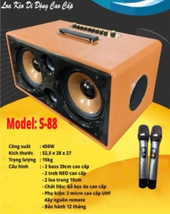 Loa bluetooth Karaoke xách tay S-88 gỗ bọc giả da siêu đẹp kèm 2 mic UHF chống hú