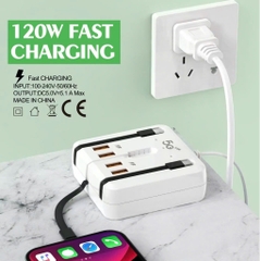 Dây Hub chuyển sạc nhanh 66w 5G++ 7in1 ( 2 cổng usb + 2 cổng type c+ 3 cáp sạc liền thân [2 type c + 1 lightning]) [BH: 1 THÁNG]