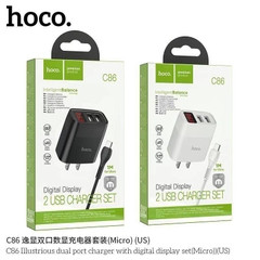 Bộ sạc nhanh HOCO C86 Samsung Micro 2 cổng usb có đèn led màn hình lcd chính hãng [BH 1 năm]