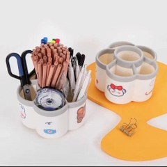 Hộp GẤU THỎ đựng bút, viết, thước, mỹ phẩm đế xoay 360 độ hình Hoa 5 cánh [BH: None]