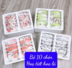 Hộp 10 chén ăn cơm họa tiết hoa lá siêu đẹp [BH: NONE]