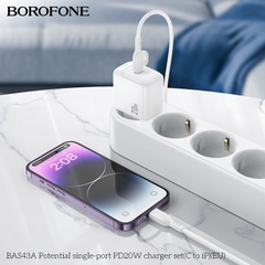 Bộ sạc nhanh 20W BOROFONE BAS43A (cóc 1 cổng Type C, cáp Type C ra iPhone) có báo đèn LED chính hãng [BH 1 năm]