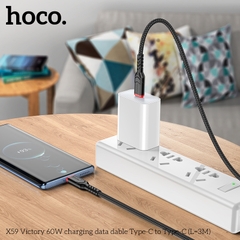 Cáp sạc nhanh 60W HOCO X59 (C-C 3M) (2 đầu Type-C ra Type-C 3 mét) chính hãng [BH: 1 NĂM]