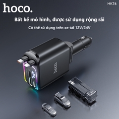Cóc sạc nhanh xe hơi ô tô 80w HOCO HK76 Tomahawk 1 cổng Type C + 1 cổng USB kèm cáp liền chui Type C + chui iPhone chính hãng [BH 1 năm]
