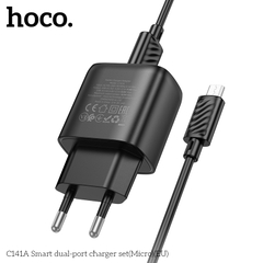 Bộ sạc HOCO C141A (Cóc 2 cổng USB, Cáp Usb ra Samsung Micro) báo đèn LED chính hãng [BH: 1 năm]
