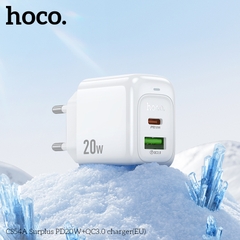 Cóc sạc nhanh 20W HOCO CS54A chân tròn (EU) (1 cổng Type C PD20W + 1 cổng USB QC3.0) chính hãng [BH 1 Năm]