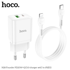Bộ sạc nhanh 20W HOCO N28 c-l cóc 2 cổng (1 cổng type c 1 cổng usb) kèm cáp Type C ra Iphone chính hãng [BH 1 Năm]