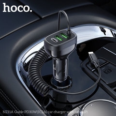 Bộ sạc cho xe hơi 30W HOCO NZ11A cáp iPhone (1 cổng Type C PD + 2 cổng USB) chính hãng [BH 1 NĂM]