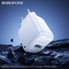 Bộ sạc 18W BOROFONE BAS42A (cóc 1 cổng USB, cáp USB ra Micro) (EU) có báo đèn LED chính hãng [BH 1 năm]