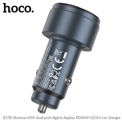 Cóc sạc nhanh xe hơi 63w HOCO Z57B (1 cổng USB, 1 cổng Type-c) màn hình LED chính hãng [BH 1 năm]