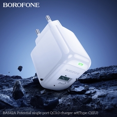 Bộ sạc 18W BOROFONE BAS42A (cóc 1 cổng USB, cáp USB ra Type C) (EU) có báo đèn LED chính hãng [BH 1 năm]
