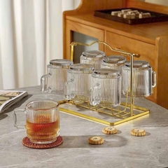 Hộp 6 ly thủy tinh kẻ sọc  9165 có quai cầm 340ml siêu sang [BH: NONE]