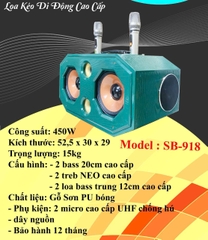 Loa bluetooth Karaoke xách tay SB-918 loa gỗ sơn PU bóng siêu đẹp kèm 2 mic UHF chống hú