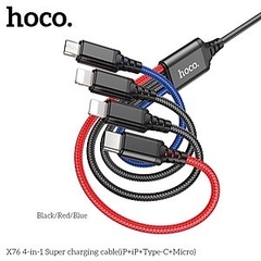 Cáp sạc nhanh 2A Hoco X76 4 đầu đa năng 4in1 2L ( 2ip+ 1 micro+ 1 type c)[BH: 1 năm]