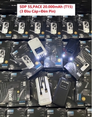 Pin sạc dự phòng 5S.Pace T15 20.000mAh kèm cáp liền pin 3 đầu có đèn pin chính hãng [BH 1 năm]