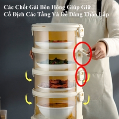Lồng bàn 5 tầng cao cấp có quai xách giữ nhiệt màu trắng tiện lợi vệ sinh [BH: NONE]
