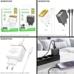 Bộ sạc nhanh 30w BOROFONE BAS32A (C-L) cóc 1 cổng usb vs 1 cổng Type C kèm cáp Type C ra Iphone (C-L) chính hãng [BH 1 Năm]