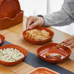 Set 8 đĩa nhựa vân gỗ đựng thực phẩm, trái cây, decor siêu xinh [BH: None]