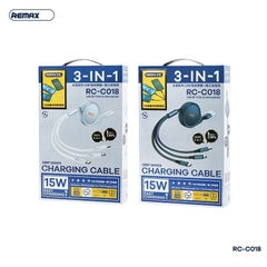 Cáp sạc nhanh 15w Remax 3 đầu RC-C018 dây rút đa năng chính hãng [BH 1 Năm] / pktn sale