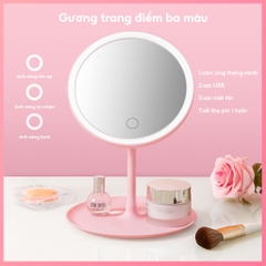 Gương trang điểm để bàn tròn có đèn led thay đổi màu 1 lần chạm [BH: Test]