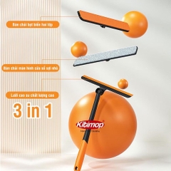Cây lau kính 3in1 kèm thanh silicon gạt nước phối 2 màu Cam đen, tay cầm chống trượt, xoay 360 độ [BH: None]